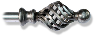 Basket & Ball finial - 25mm fitting  in Polished Steel finish